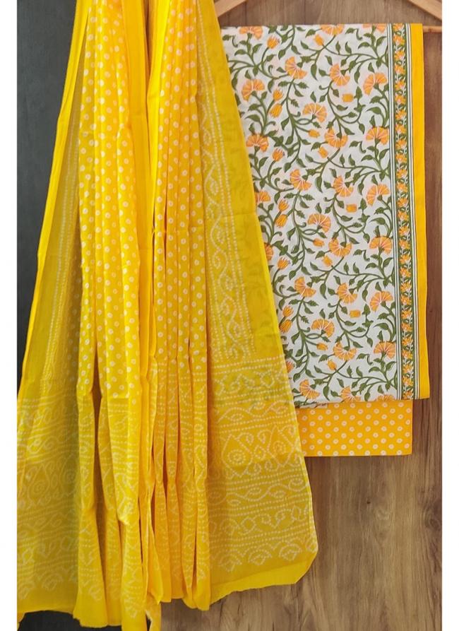 Cotton Yellow Casual Wear Printed Salwar Suit